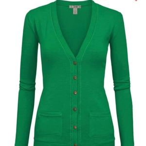 Green V neck button un sweater